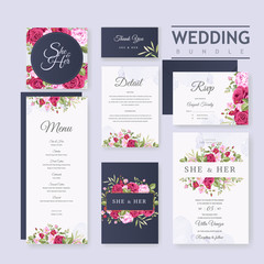 wedding card template with floral and leaves frame background