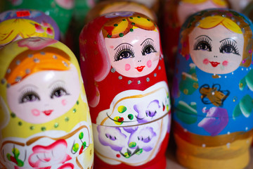 Handmade colorful dolls made of wood
