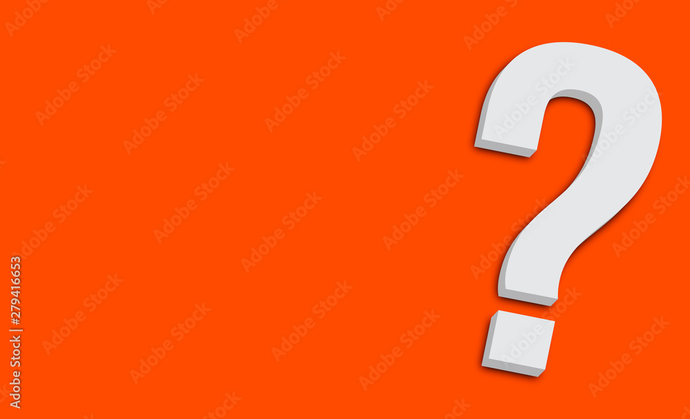 Fototapete question mark symbol in minimalist white grey color 3d isolated on simple minimal vivid orange clean