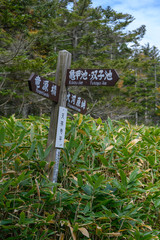 蓼科山の道標（双子池分岐点）