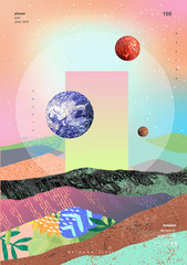Plakaty  Streszczenie gradientu ilustracji wektorowych, tło na okładkę czasopism o marzeniach, przyszłości, designie i przestrzeni, fantazyjne, szalony plakat