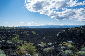 Lava Lands at Newberry National Volcanic Monument in central oregon. View of the Cascade mountain...