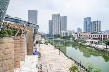 Real estate construction scenery on the shore of Qiandeng Lake, Foshan, Guangdong, China