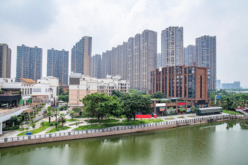 Fototapeta premium Real estate construction scenery on the shore of Qiandeng Lake, Foshan, Guangdong, China