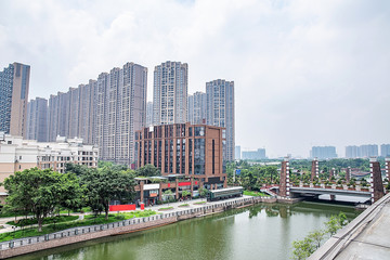 Fototapeta premium Real estate construction scenery on the shore of Qiandeng Lake, Foshan, Guangdong, China
