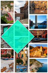 Collage photos of Cinque Terre, Italy, in 2:3 format. Vernazza, a beautiful seaside town and fishermen, a popular tourist destination for beach holidays and monitoring in unspoiled nature.
