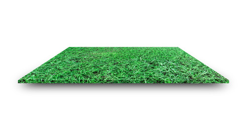 Green grass field isolated on white background. with clipping path. For sport stadium background.