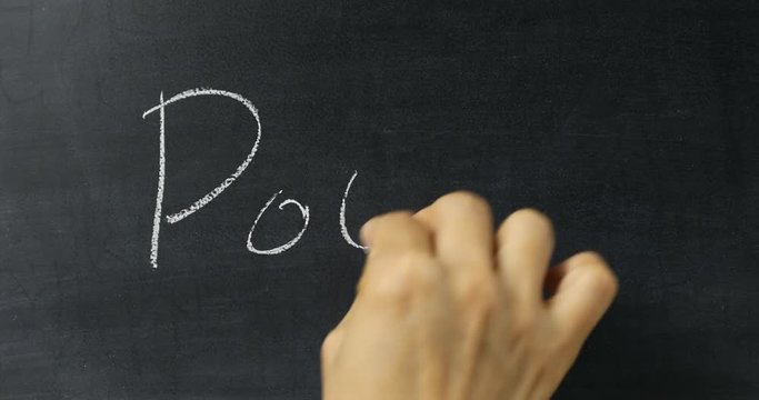 Hand writing Pow! on chalkboard 