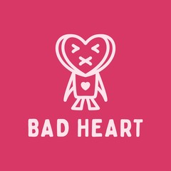 Bad Heart or Sad or Love or People or Human or Cartoon Logo Design vector