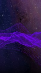 Abstract ultraviolet landscape on a dark background. Purple cyberspace grid. hi tech network. Outer space. Violet starry outer space texture. Vertical image orientation. 3D illustration