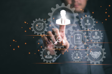 Human resources management and recruitment business process concept with HR manager selecting...