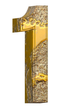 3D Golden Stone Textured Number-1