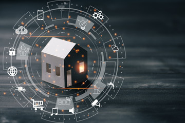 Circular futuristic interface of smart home automation assistant on a virtual screen,smart  home concept.