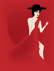 An attractive girl wears a stylish red dress in a minimalist fashion and beauty illustration.