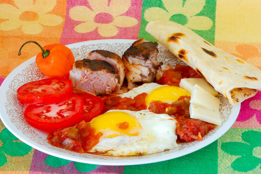 Huevos Rancheros Tex-Mex Breakfast of Steak and Eggs Hot and Spicy