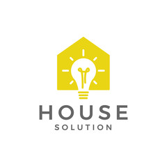 Light bulb in the house or home. smart house logo vector illustration - Vector