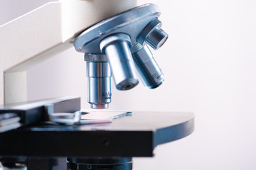 Microscope for laboratory research. Photo of a medical microscope close-up