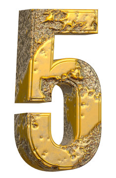 3D illustration Golden Stone Textured Number-5