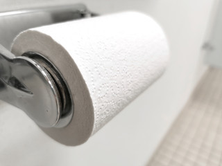 close up on toilet roll in the bathroom
