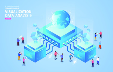 Fototapeta premium Global Business, Isometric Chart Visualization and Data Analysis