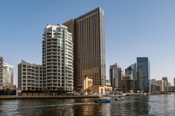 Naklejka premium Dubai, UNITED ARAB EMIRATES, May 2019 - Beautiful view on Dubai marina. UAE
