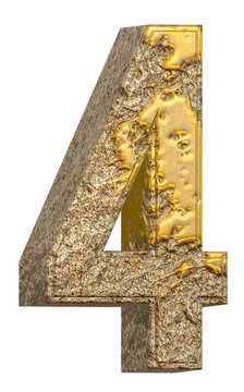 3D Golden Stone Textured Number-4
