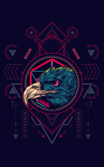 detailed head eagle logo illustration with sacred geometry pattern as the background