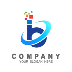 Letter b logo with pixel and , design icon template, swoosh logo, pixel icon © nur