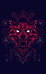 wild wolf head logo illustration with sacred geometry pattern as the background