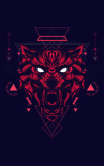 wild wolf head logo illustration with sacred geometry pattern as the background