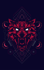 wild wolf head logo illustration with sacred geometry pattern as the background
