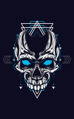 creepy skull logo illustration with sacred geometry pattern as the background