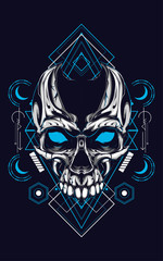 creepy skull logo illustration with sacred geometry pattern as the background