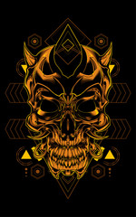 creepy skull logo illustration with sacred geometry pattern as the background