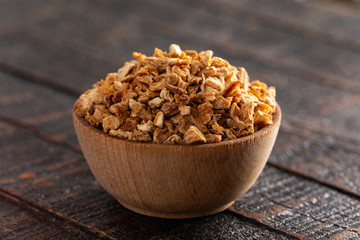 Dehydrated Lemon Peel on a Wooden Table