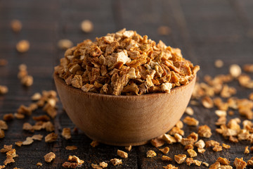 Dehydrated Lemon Peel on a Wooden Table