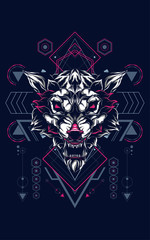 wild head wolf logo illustration with sacred geometry pattern as the background
