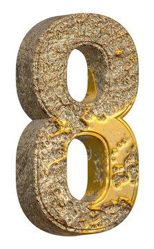 3D Golden Stone Textured Number-8