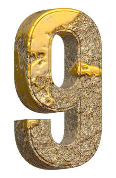 3D Golden Stone Textured Number-9