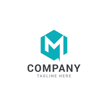 Hexagonal letter M geometric logo design template - Vector