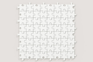 Blank puzzles arranged neatly with white background, 3d rendering.