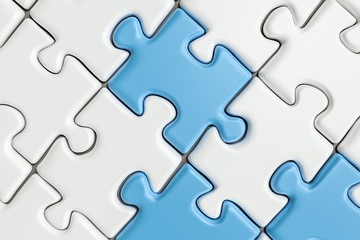 Blank puzzles arranged neatly with white background, 3d rendering.