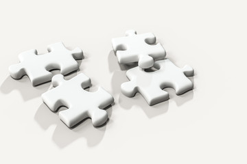 Scattered blank puzzles with white background, 3d rendering.
