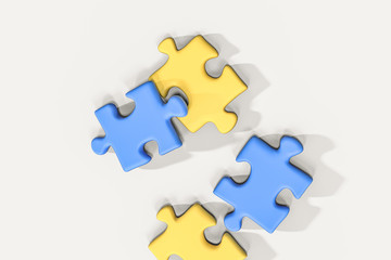 Obraz premium Scattered blank puzzles with white background, 3d rendering.