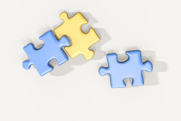 Scattered blank puzzles with white background, 3d rendering.