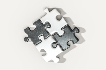Fototapeta premium Blank puzzles arranged neatly with white background, 3d rendering.