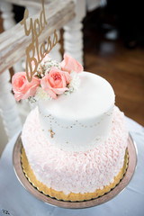 Cake for christening girl. Decorated with roses.