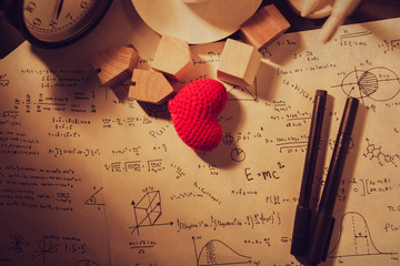 love math equations times thinking calculation theory concept vintage tone., diming vintage tone