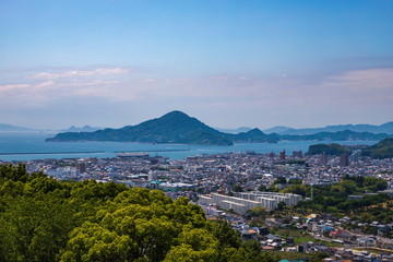 Fototapeta na wymiar Matsuyama cityscape and gogoshima island ,Shikoku,Japan