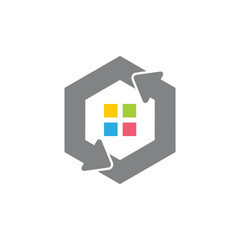 green refresh home hexagonal arrow symbol logo vector